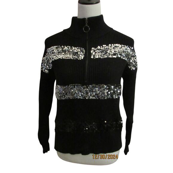 Nine West Glitter-Kissed Sweater – Small, ¾ Zip Style - Picture 1 of 5